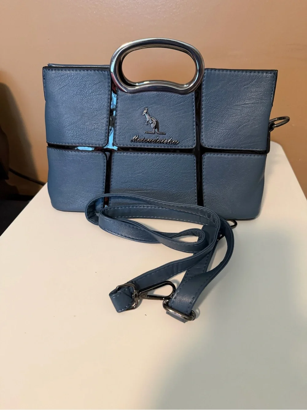 Kangol Patchwork Top-Handle Crossbody Bag - Slate Blue